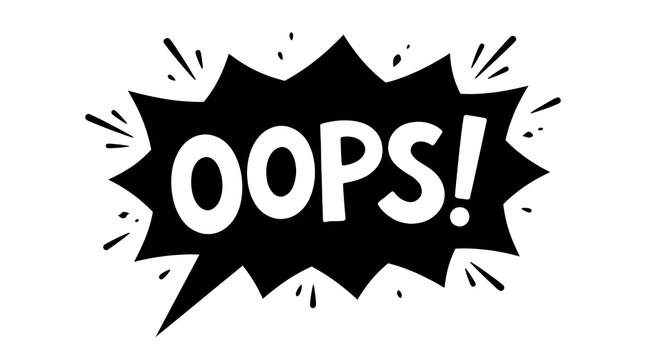 Bold comic-style speech bubble featuring the word "Oops!" inside an explosive pop art burst. Perfect for error messages, notifications, alerts, comic books, stickers, social media graphics