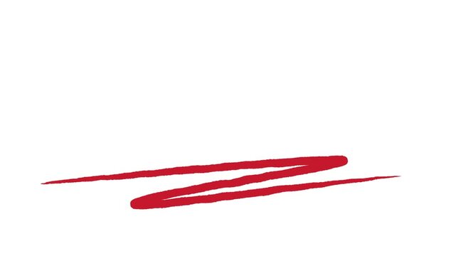 Red colored pencil drawing a horizontal zigzag underline on a clean white background. Important note template, copy space. 