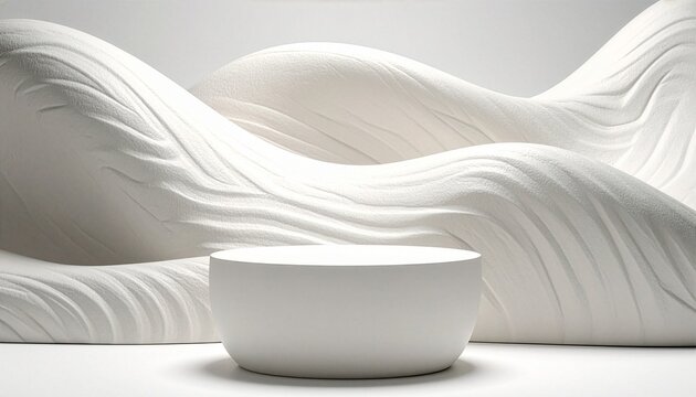 White round podium mockup on abstract neomorphic wavy texture wall background