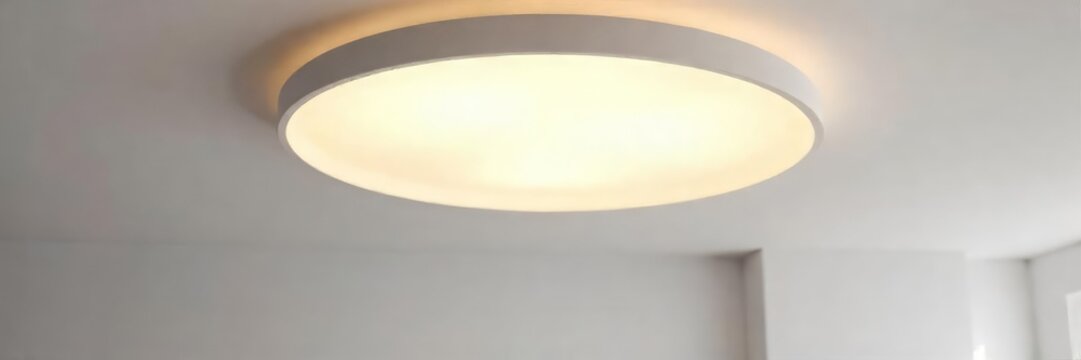 Modern minimalist ceiling light fixture illuminates a sleek, white interior space, casting soft shadows Perfect for home decor and interior design projects , ceiling light, shadows