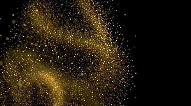 Swirling golden particle waves on black background for luxury award ceremony video background loop