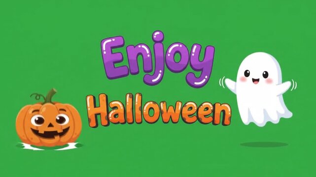 Enjoy halloween title pumpkin and ghost 4k 60fps green screen for halloween.
