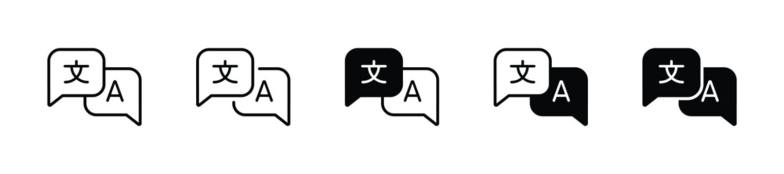 Language translation vector icons. Communication interpretation or translation signs 
