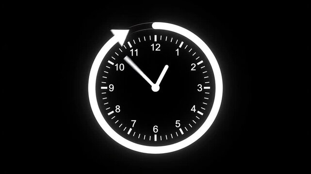 Minimalist digital clock face showing time passing with reverse arrow indicator hands timer dial numbers countdown