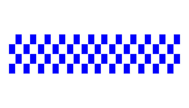 Blue checkered pattern strip isolated on white background. Seamless chessboard squares border with bold geometric checker texture. Racing flag element for web banners, sports and design.