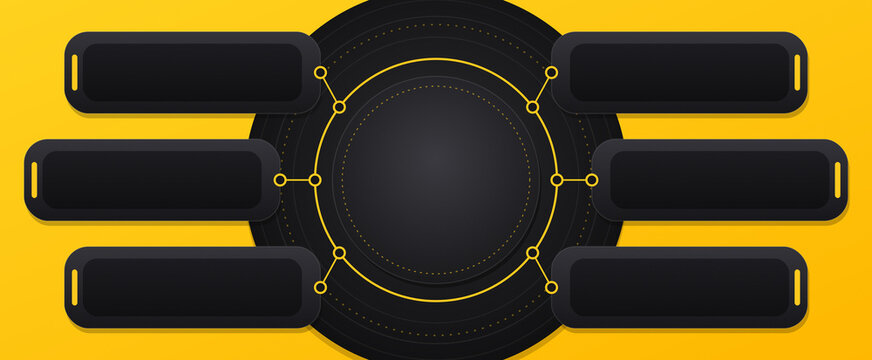 6 options modern infographic design template dark banners yellow background workflow diagram chart