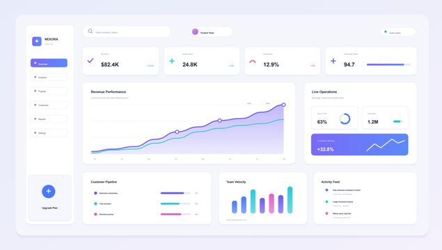 SaaS admin dashboard interface with analytics charts and data for web