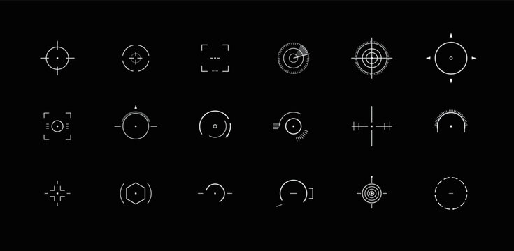Target reticle set with crosshairs, crosshair circles and aiming sights for gaming, technology and UI design
