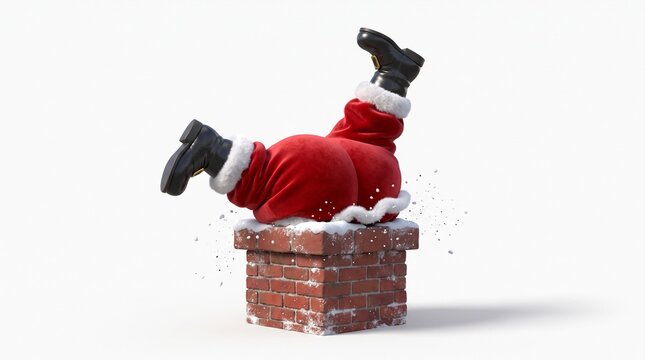 Santa Claus stuck upside down in a brick chimney
