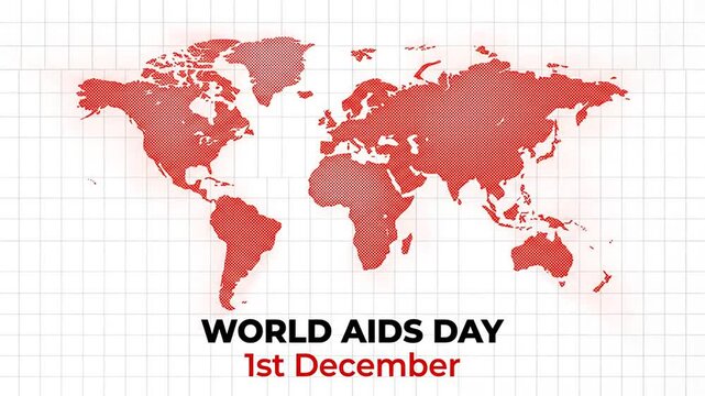 Red world map graphic animation for first december global health awareness