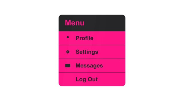 Pink Modern Digital App UI Menu Design Interface - Profile Settings Messages Log Out Options