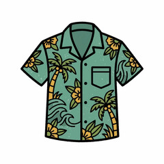 Retro Hawaiian Shirt with Palm Trees and Waves © Dipo