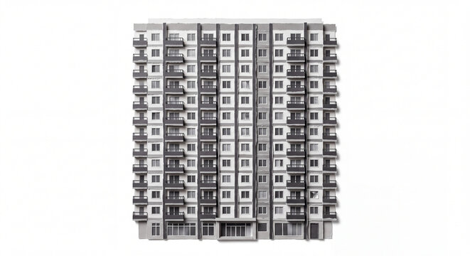 Modern Apartment Building Ripped Paper Craft Illustration Isolated on White Background, Monochrome Torn Paper Architecture Design