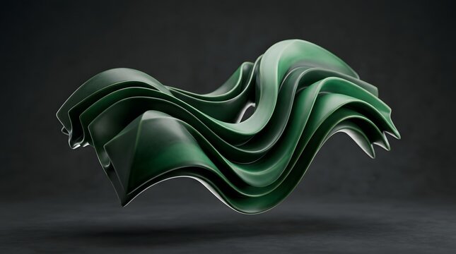 Abstract dark green fluid ribbon sculpture