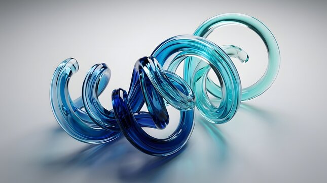 Abstract blue glass spiral sculpture isolated on white background