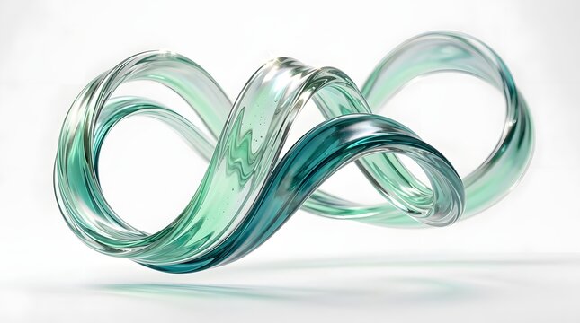 Abstract 3d render of a flowing glass infinity loop shape isolated on white background