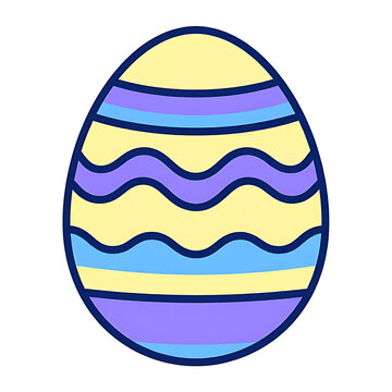 A simple colored flat vector illustration of an Easter egg with zigzag stripes, representing festive spring traditions and creative egg painting, isolated on white.