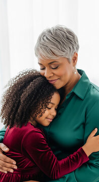 Close embrace between an adult and a child, representing love, connection, and generational bonds, perfect for themes of family and care.