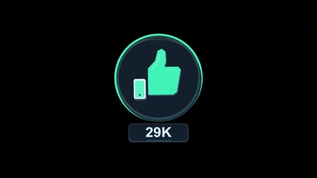 Thumbs up icon with like counter increasing from zero to 2.4 million on transparent background