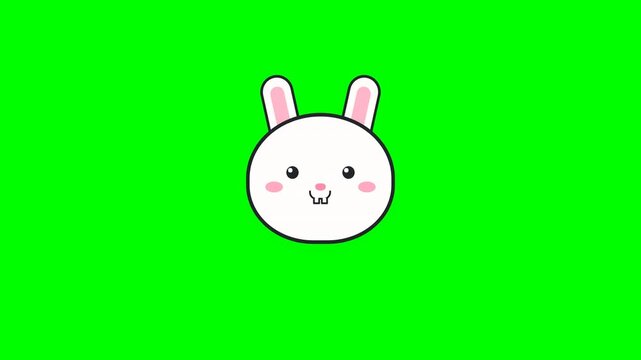 Cute white cartoon rabbit faces grid on green screen background