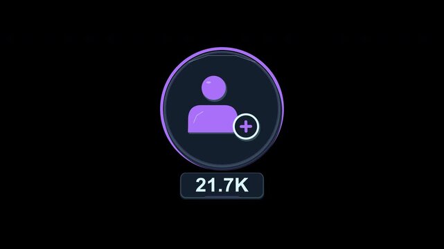 Follow icon with plus sign and follower counter increasing to 1.8 million on transparent background