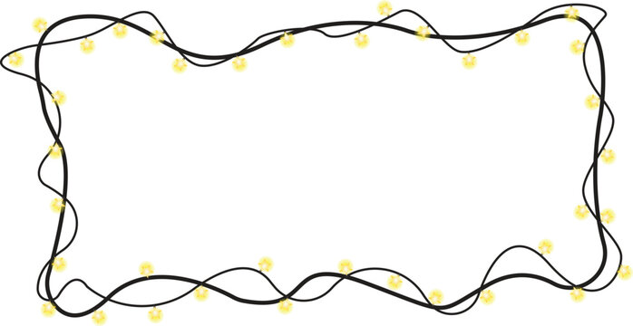 Decorative string of glowing yellow Christmas fairy lights frame