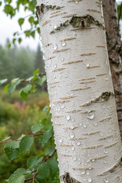 Vertical full frame surface texture of white birch tree bark