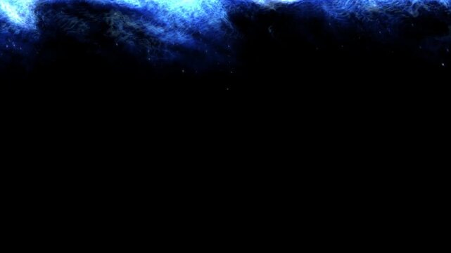 Cobalt smoke frame top border with glowing particles on dark backgroun
