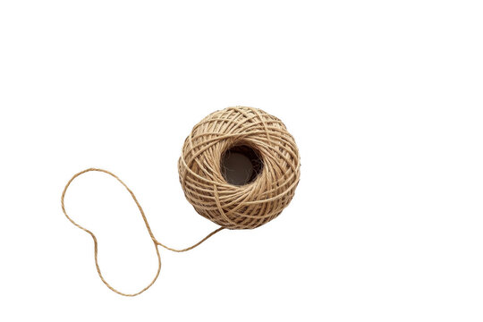 Ball of brown jute twine on transparent background