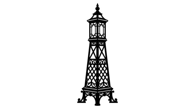 Black Eiffel Tower silhouette vector illustration, minimalist iron structure landmark icon, clean line art of Paris tower for background design Vector