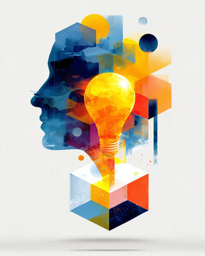 Creative idea generation thinking outside the box vision, illustration style