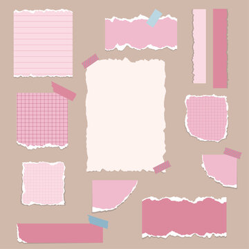 Pastel pink paper scraps with ragged edges and decorative tape. Perfect for romantic collages, greeting cards, and journal designs.