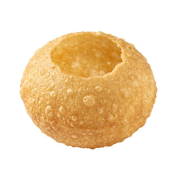 Empty puri shell for dahi puri, a hollow round golden crisp fried bubble ready for filling, isolated on transparent background