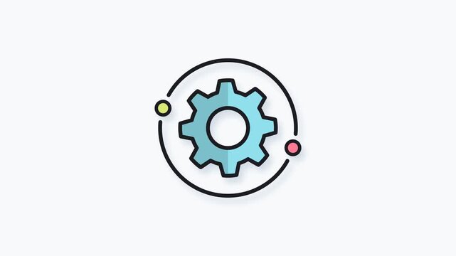 Animated Gear Cog With Orbiting Nodes Representing Business Automation System Process Engineering And Network Technology Concept
