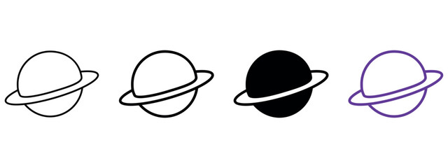 Icon of a spherical planet surrounded by a prominent ring, resembling Saturn. Represents planetary astronomy and the Solar System. © ILLIA