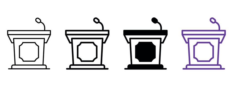 Minimalist icon of a lectern used by a speaker or instructor during lectures, presentations, and academic events. Suitable for universities, conference rooms, and educational settings.