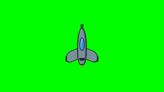 Pixel art rockets flying upwards on green screen background