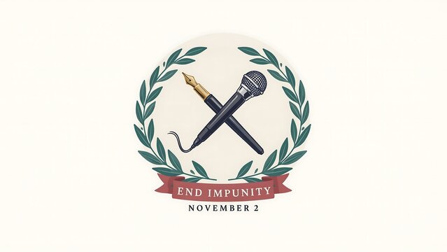 End impunity protest logo with crossed microphone and megaphone