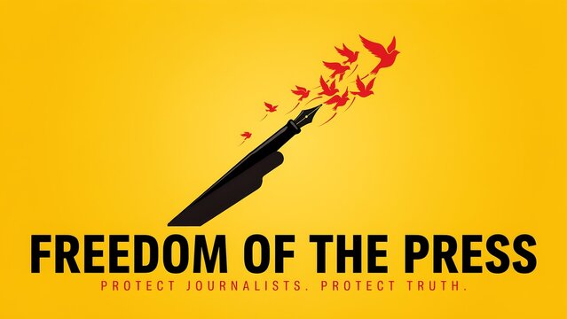 Freedom of the press illustration with quill and flame