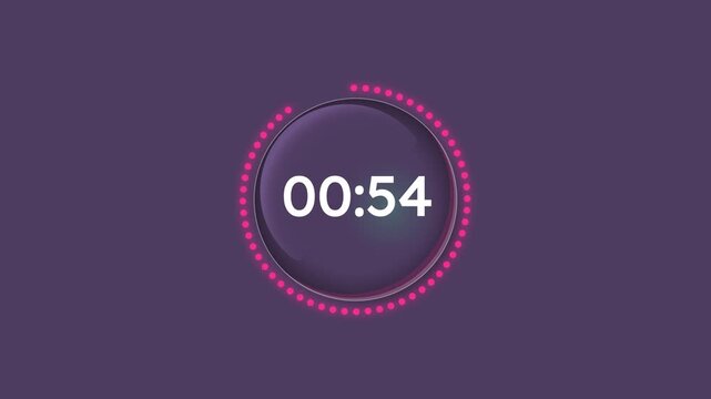 Authentication session pink dotted glossy animated countdown on dark background. Fitness rest period circle progress bar isolated. Loading animation. Remaining time. HD video with alpha channel