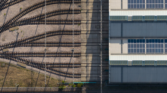 Aerial view of tram storage depot in Ludwigshafen Germany