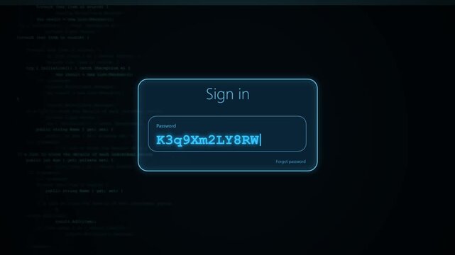Cyber security sign in form typing secure password against blue digital matrix background code