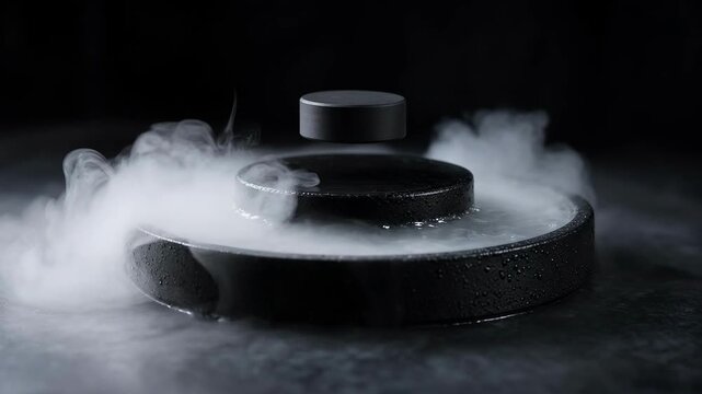 Magnetic levitation concept with a cylinder above a frosty platform