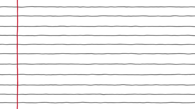 Hand drawn lined notebook paper background animation representing school notebook and writing pad