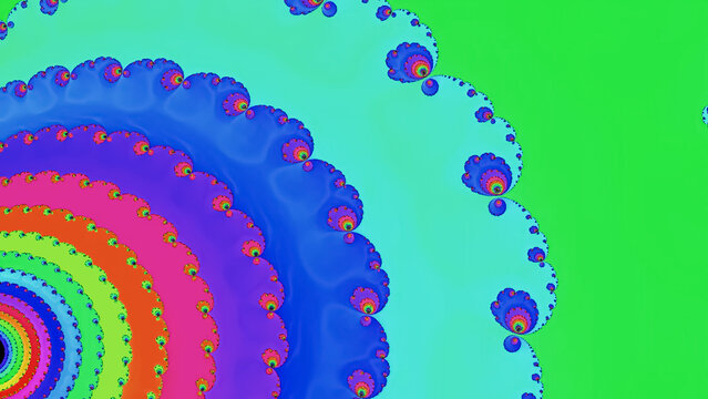 Colorful fractal pattern created with bright shapes and curves on a bold background