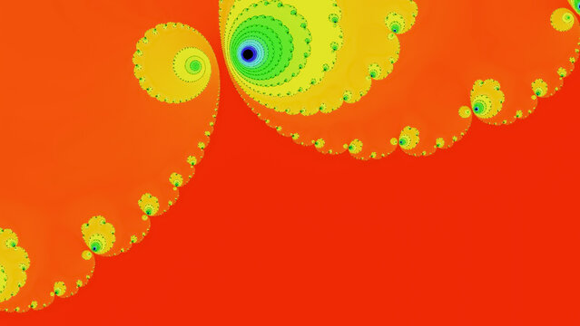 Fractal pattern creates vibrant shapes and colors on an orange background