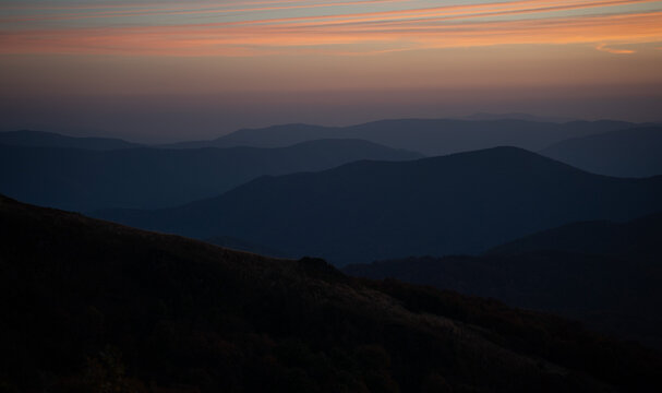 Autumn sunset landscapes in Bieszczady Mountains, Poland
