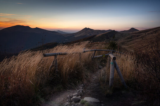 Autumn sunset landscapes in Bieszczady Mountains, Poland
