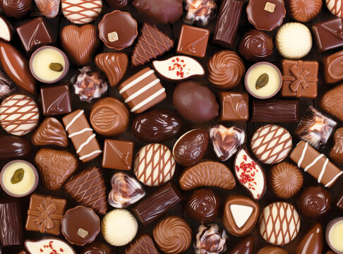 assorted sweet food, chocolate truffle and candy background
