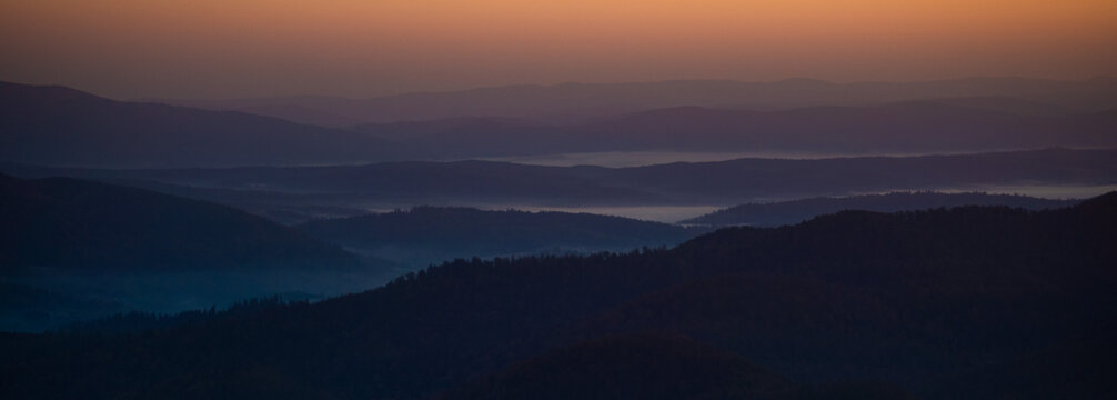 Autumn sunset landscapes in Bieszczady Mountains, Poland
